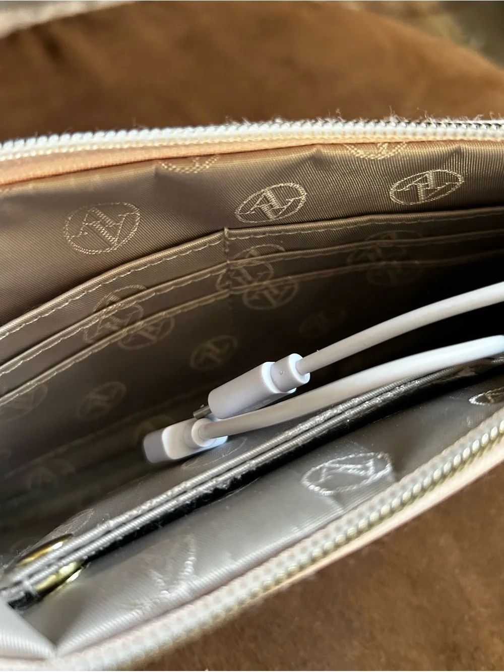 Adrienne Vittadini Pale Pink Tech Wristlet Wallet Clutch with Gold Logo